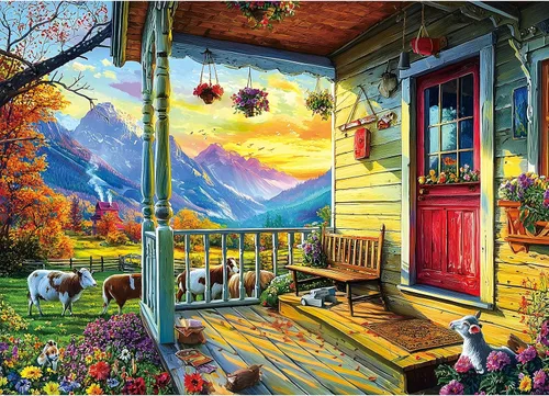 Miniatura 27 de Rompecabezas para adultos de 1000 piezas, rompecabezas de casa victoriana al atardecer para decoración familiar, juego de fiesta, tamaño terminado