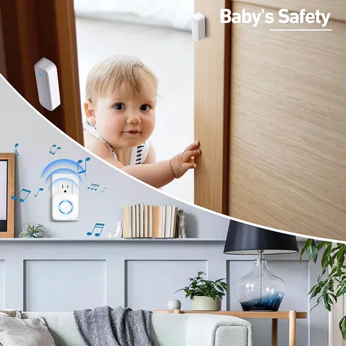 Miniatura 5 de Satisure - Timbre de puerta inalámbrica con sensor de contacto abierto con rango de 600 pies, 58 campanillas, 5 niveles de volumen, indicadores LED