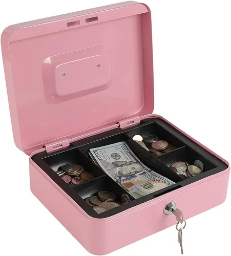 Miniatura 15 de xydled Caja fuerte grande de acero con cerradura con bandeja extraíble para monedas y cerradura de llave, 9.84"x 7.87"x 3.54" pulgadas, azul