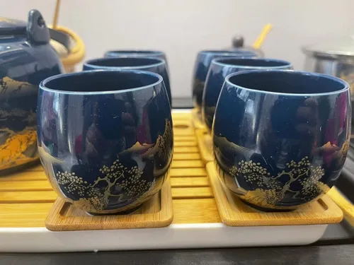 Miniatura 4 de Juego de té japonés, juego de té esmaltado negro en caja de regalo con 1 tetera, 1 colador de té, 1 bandeja de té y 6 tazas de té. Juego de té ideal