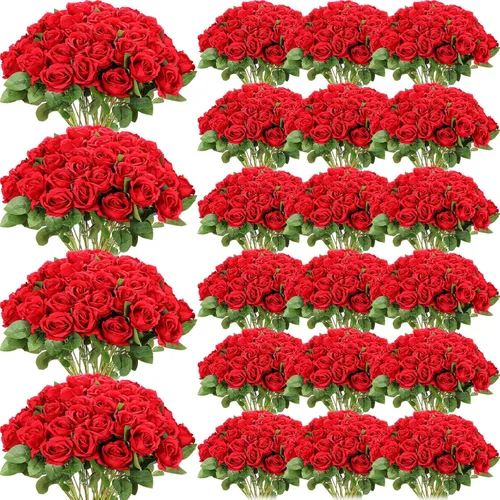 Miniatura 9 de Riceshoot 500 Piezas Flores Rosas Artificiales de Seda con Tallo Largo Ramo Nupcial de Boda Realista Flores a Granel para Jardín Hogar Fiesta