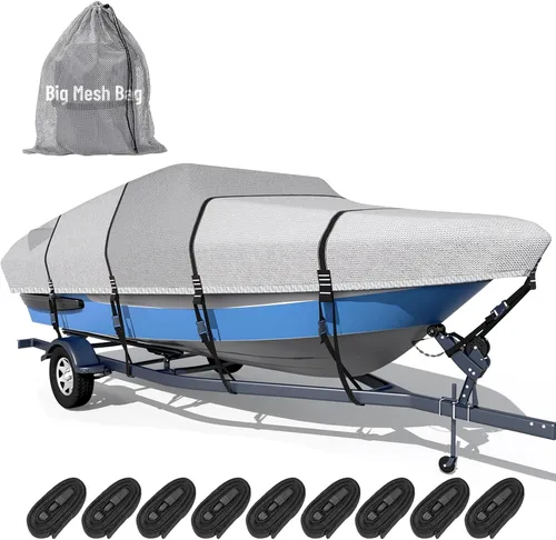 Miniatura 14 de Funda para barco 1600D + 1200D con bucles de 2 pulgadas de ancho para remolque y amarre, ultraduradera, impermeable, se adapta a Tri-Hull, V-Hull