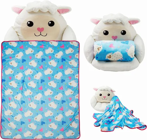 Miniatura 2 de Unicorns & Robots Almohada de cordero para niños con manta, cojín acogedor de animales de felpa, cojín acogedor para sala de juegos y decoración