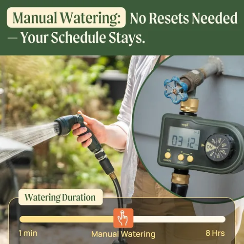 Miniatura 3 de Vego Temporizador de riego con entrada de latón, temporizador de riego para manguera de jardín con retardo de lluvia, riego manual, sistema de riego