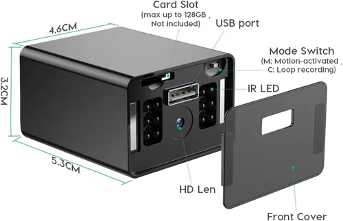 Miniatura 5 de Minicámara 1080P, Cámara de Seguridad Pequeña para Niñera con Visión Nocturna y Detección de Movimiento para Interior y Hogar, Sin WiFi (32G)