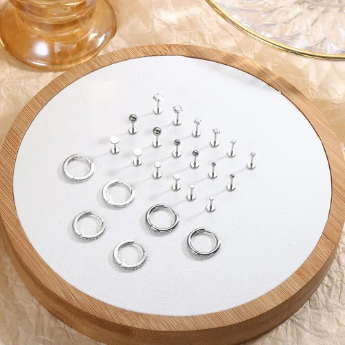 Miniatura 5 de IRONBOX Juego de 12 pares de aretes de aro de acero inoxidable chapados en oro de 18 quilates para múltiples piercings, pequeños aretes de espalda