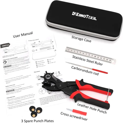 Miniatura 2 de KingTool Juego de perforadores de cuero, perforadora rotativa súper resistente, herramienta para hacer varios tamaños de agujeros