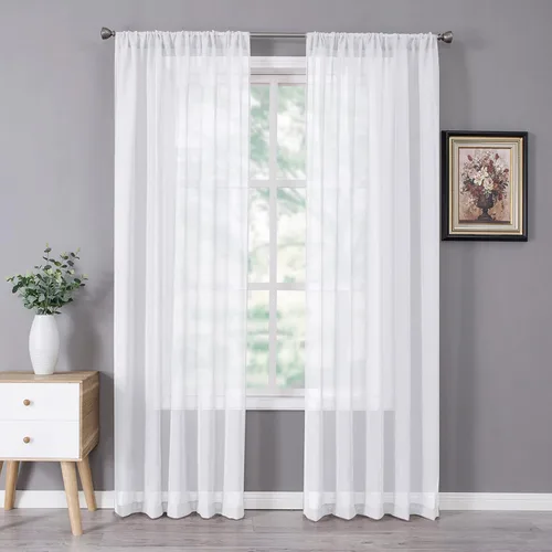 Miniatura 17 de Tollpiz - Juego de 2 paneles de cortinas de velo traslúcidas para media ventana, cortas, con textura de lino y bolsillo para cortinero, filtran