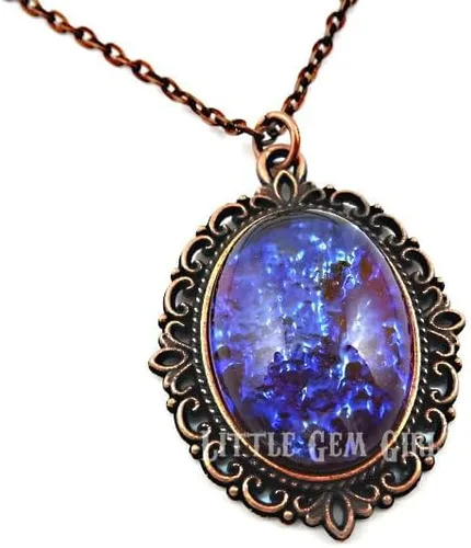 Miniatura 7 de Collar con colgante de amuleto de cristal checo de ópalo mexicano sintético, aliento de dragón, plata, cobre o bronce, piedra de 0.709x0.984 in