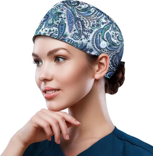 Miniatura 22 de QBA Gorra de trabajo ajustable con botón, gorro de trabajo de algodón, banda elástica para atar en la espalda, para mujeres y hombres, talla única