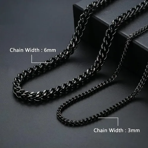 Miniatura 6 de FIBO STEEL Collar de Cadena de Curb de 3-6 mm para Hombres y Mujeres, Estilo Punk Motociclista, Acero Inoxidable, 18.0-30.0 Pulgadas, Tono Plateado