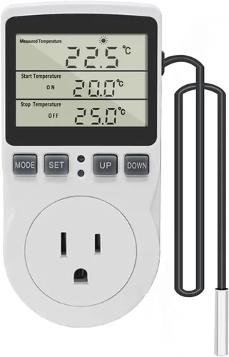 KETOTEK Enchufe de termostato digital, controlador de temperatura de toma de salida 120V, control de calefacción y enfriamiento 110V 15A, pantalla