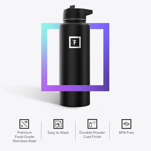 Miniatura 5 de IRON °FLASK Frasco de Hidratación para Acampar y Senderismo con Pajita, Botella de Agua Deportiva de Acero Inoxidable Aislada de Boca Ancha - 40 oz