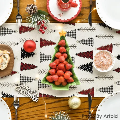 Miniatura 4 de Artoid Mode Camino de mesa de árbol de Navidad, decoración de mesa de comedor de cocina de invierno de temporada para decoración de fiesta