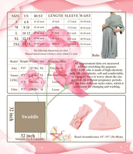 Miniatura 4 de QTECLOR Bata de maternidad con manta a juego, bata de maternidad Barhrobe para parto para hospital, vestido de mujer