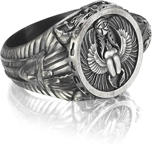 Anillo de escarabajo de faraón egipcio piramidal, 0.017-0.022 libras, 1,02 x 1,14 pulgadas, anillo de sello de la mitología egipcia antigua Ankh,