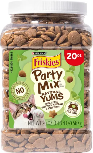 Purina Friskies fabricado en instalaciones de EE. UU., golosinas naturales para gatos, Party Mix Natural Yums sabor a hierba gatera - 20 onzas