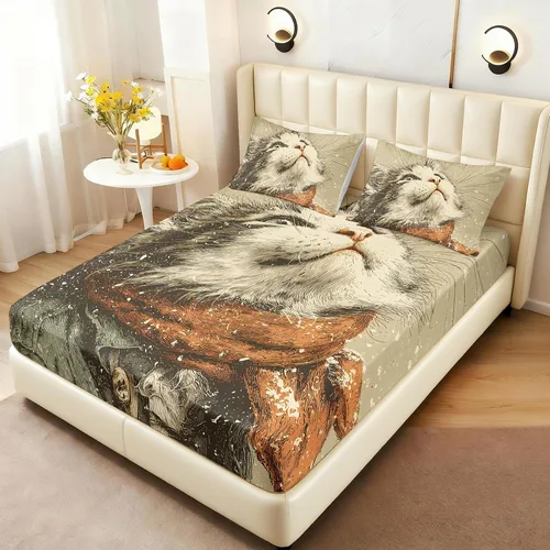 Miniatura 25 de AILONEN Lovely Bear - Juego de sábanas bajeras tamaño Queen, juego de ropa de cama con pajarita de dibujos animados para niños y niñas, sábana