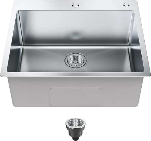 VEVOR Fregadero de cocina, fregadero empotrado de acero inoxidable 304, cuenco individual de montaje superior con accesorios (paquete de 2), Plateado
