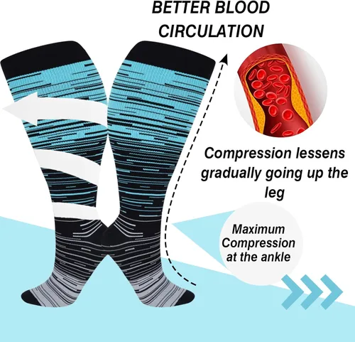 Miniatura 5 de 3 calcetines de compresión de talla grande, pantorrilla extra ancha para mujeres y hombres, talla grande, hasta la rodilla, 20-30 mmhg, circulación