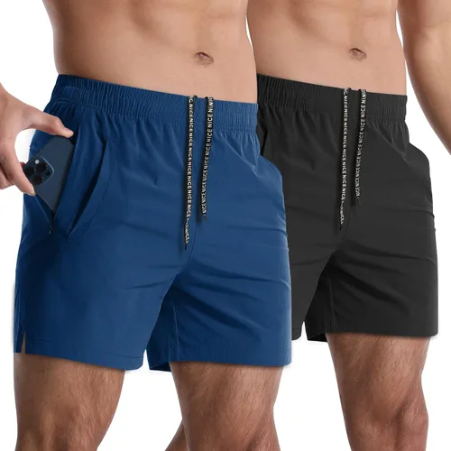 Miniatura 8 de Paquete de 2 pantalones cortos deportivos para hombre de 5 pulgadas, de secado rápido, pantalones cortos de entrenamiento para gimnasio, ligeros