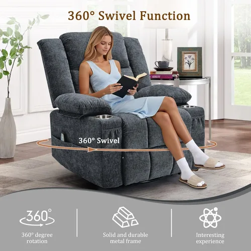 Miniatura 3 de Korser Sillón reclinable giratorio de 360° con mecedora para adultos, sillón reclinable con masaje y calefacción para guardería, silla de columpio