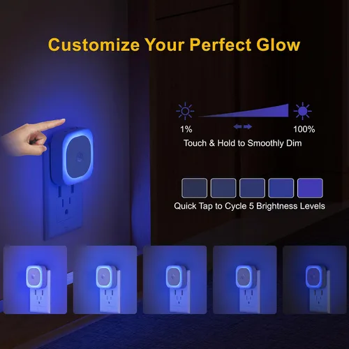 Miniatura 4 de YUNLEX Paquete de 2 luces nocturnas enchufables con sensor de movimiento y sensor de atardecer a amanecer, 3 modos de sensor, luces nocturnas azules