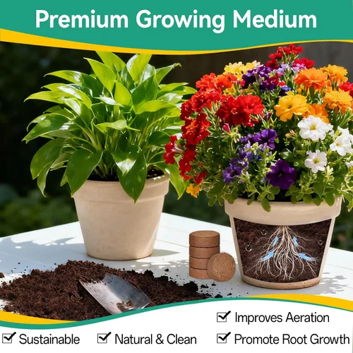 Miniatura 4 de ZeeDix 50 pellets de fibra de coco orgánica de 1.181 in para iniciadores de semillas, tierra de coco comprimida para plantar, suelo de jardín