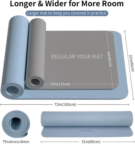 Miniatura 5 de Extra Wide & Thick 8mm Yoga Mat, 72"x31.5" Large Non Slip Exercise Mat, Premium POE Material for Superior Cushioning & Stability, with Strap for