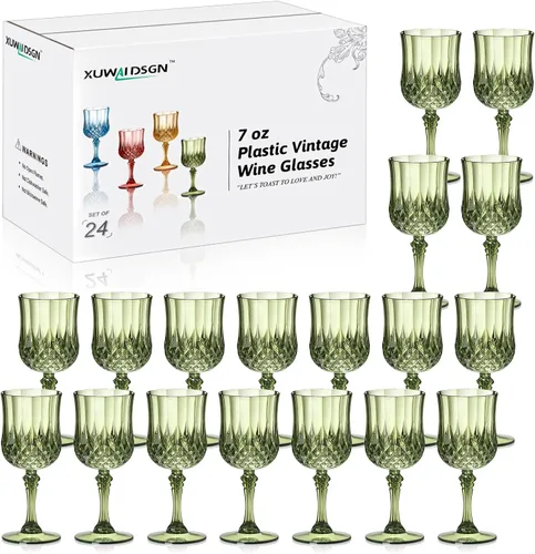 Miniatura 13 de XUWAIDSGN 48 Pcs Copas de Vino Vintage de Plástico de 7oz Vasos para Beber Vasos Irrompibles Cristalería para Bodas Copas de Agua de Cristal Goblets