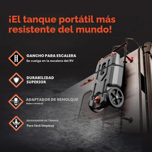Miniatura 6 de Camco Rhino - Tanque portátil de 15 galones para RV - Cuenta con ruedas grandes resistentes a pinchazos y orificio de drenaje bajo - Incluye