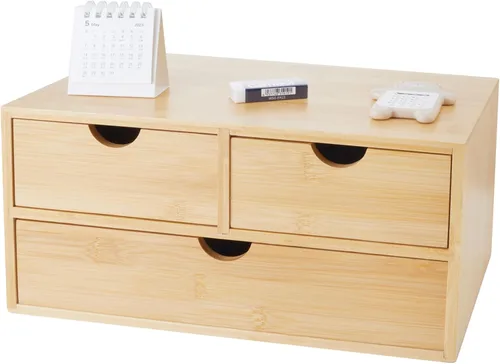 Miniatura 11 de Charmewooden Organizador de escritorio de bambú con cajones, organizador de encimera con cajones, cajón de almacenamiento de maquillaje, 2 cajones