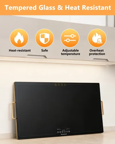 Miniatura 7 de Bandeja de calentamiento eléctrica de 31.5 x 17.7 pulgadas, calentador de alimentos de superficie completa con temperatura y temporizador
