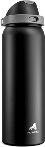 Miniatura 11 de POWCAN - Botella de agua aislada, 24 oz, tapa 2 en 1, boquilla de botón, popote abatible, a prueba de fugas, acero inoxidable, para portavasos