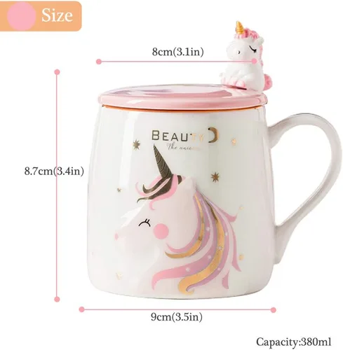 Miniatura 4 de Taza de unicornio BigNoseDeer, linda taza de café de cerámica con adorable cuchara de unicornio, taza novedosa para la mañana para café, té, leche