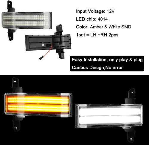 Miniatura 3 de ROCCS Luces intermitentes de señal de giro blancas DRL LED para espejo lateral de remolque, compatibles con Chevy Silverado GMC Sierra 2014–2019 OEM