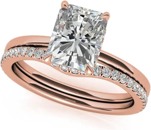 Solitaire Moissanite Engagement Ring Set, 2 CT Radiant Cut Moissanite Bridal Wedding Ring Set for Women, Anniversary/Propose Gifts Her, VVS1