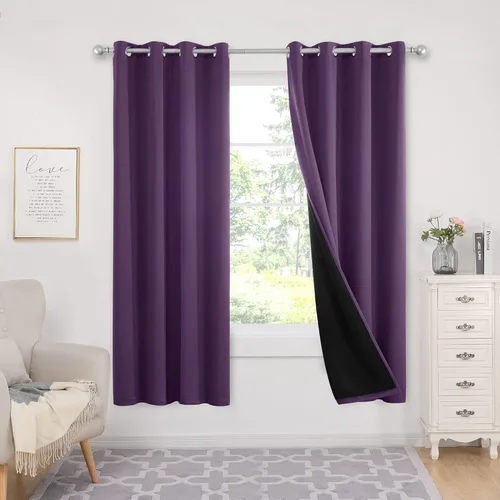 Miniatura 50 de Deconovo Cortinas 100% opacas, cortinas de ventana con aislamiento térmico, paneles reductores de ruido, cortinas de forro negro, con ojales