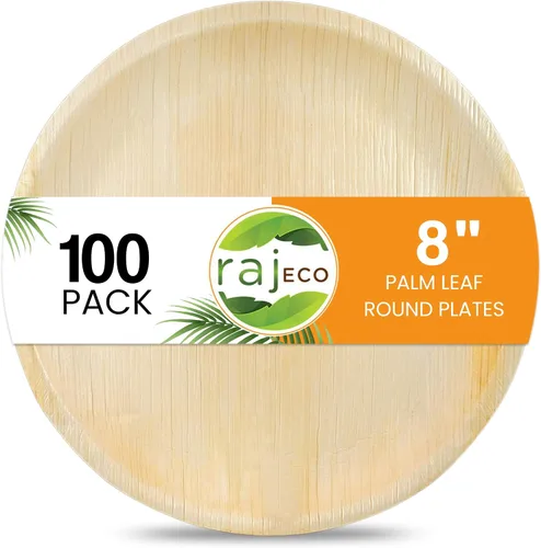 Miniatura 12 de Raj Platos ecológicos compostables de hoja de palma como platos de bambú desechables, platos cuadrados de 8 pulgadas, 200 platos, de madera natural