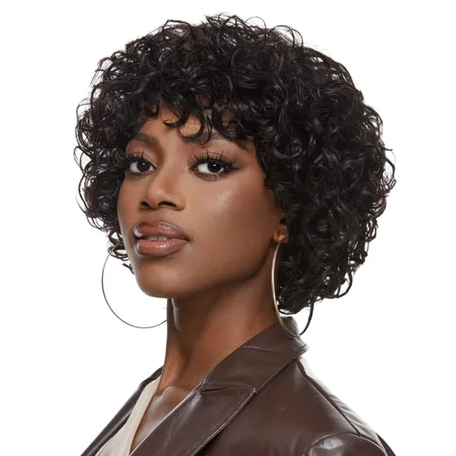 Ruiyu - Peluca rizada con corte de pelo lanudo con flequillo, cierre de cabello humano, peluca sin pegamento, pelucas onduladas con flequillo para