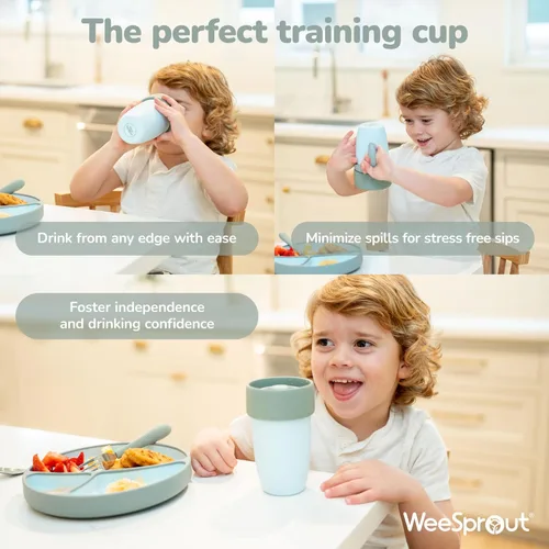 Miniatura 6 de WeeSprout Taza de Entrenamiento para Bebé - Taza con Pitillo de Silicona con Asas Extraíbles para Destete del Biberón - Vasos de Transición a Prueba