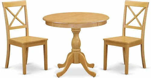 Miniatura 22 de East West Furniture AMBO3-BCH-W Juego de mesa y sillas de cocina de 3 piezas contiene una mesa de comedor redonda con pedestal y 2 sillas de asiento