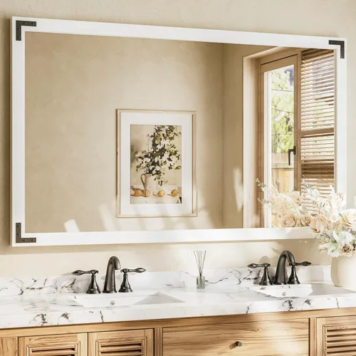 Miniatura 22 de TETOTE Espejo de madera natural de 48 x 24 pulgadas para pared de baño/dormitorio/sala de estar/entrada, espejo rústico de tocador de baño