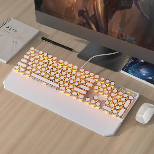 Miniatura 5 de MageGee - Teclado mecánico para juegos estilo máquina de escribir retro, teclas redondas punk doradas retroiluminadas LED, con cable, para laptop