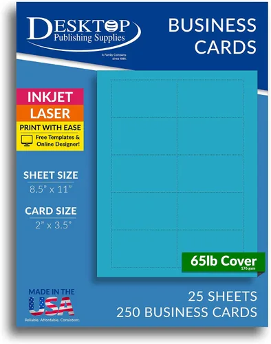 Miniatura 6 de 250 tarjetas de visita azul brillante de 3.5 x 2 pulgadas, hojas de papel de tarjetas de visita en blanco de colores imprimibles, tarjetas de visita