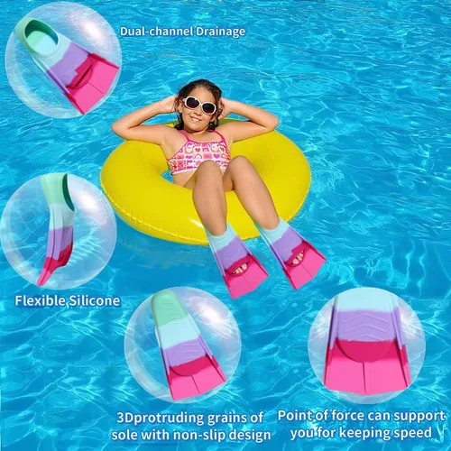 Miniatura 3 de Aletas de Natación para Niños, Aletas Cortas Cómodas para Natación de Vueltas y Entrenamiento para Niños, Niñas, Niños, Principiantes Multicolor rosa