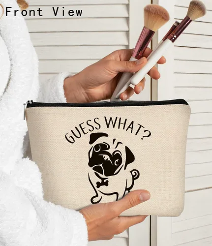 Miniatura 3 de Bolsa de maquillaje de regalo de Pug, regalos de pug para los amantes de los pug, divertida bolsa de maquillaje de Adivina lo que es Pug, regalos