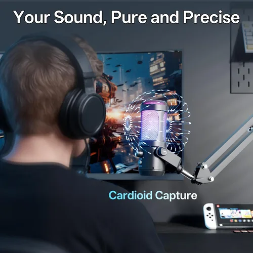 Miniatura 2 de JARO Micrófono USB para podcast con brazo de brazo, micrófono de condensador de estudio con monitoreo en tiempo real, silencio, control de volumen