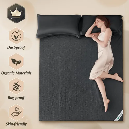 Miniatura 2 de Protector de colchón negro jacquard 100% impermeable tamaño individual, silencioso, antideslizante, transpirable, rayón de bambú, acolchado, sábana
