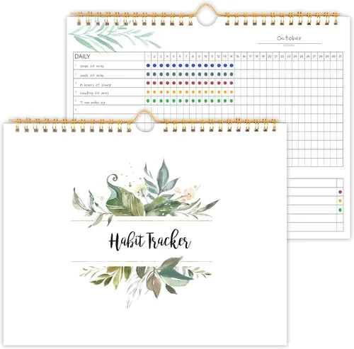 Miniatura 9 de Calendario de seguimiento de hábitos – 12 meses sin fecha, diario, semanal y mensual, diario de seguimiento de hábitos, flores verdes